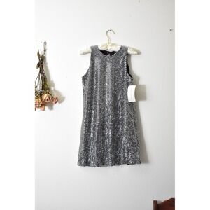 All That Jazz Vintage 90s Silver Sequin Shift Dress Sleeveless Mini Party Disco